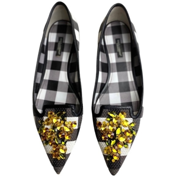 DOLCE & GABBANA Plaid Black Pointed Toe
Embellished Flat - Picture 9 of 9